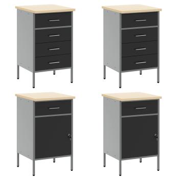 10-teiliges Werkstattschranksystem und Lochplatten-Set in Schwarz aus MDF und Metall