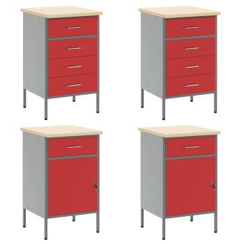10-teiliges Werkstattschrank- und Pegboard-Set in Rot aus MDF und Metall
