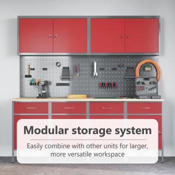 10-teiliges Werkstattschrank- und Pegboard-Set in Rot aus MDF und Metall