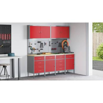 10-teiliges Werkstattschrank- und Pegboard-Set in Rot aus MDF und Metall