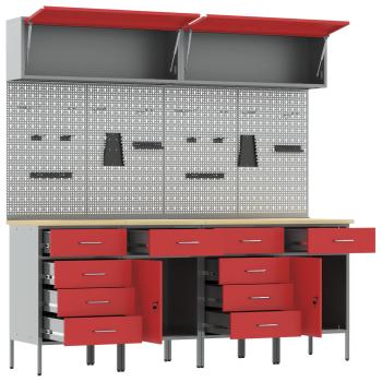 10-teiliges Werkstattschrank- und Pegboard-Set in Rot aus MDF und Metall
