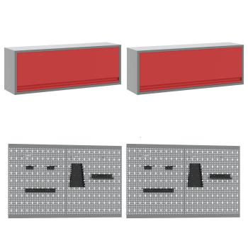 10-teiliges Werkstattschrank- und Pegboard-Set in Rot aus MDF und Metall