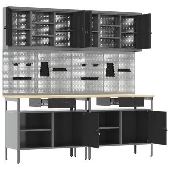 8-teiliges Werkbank-Set Schwarz Stahl