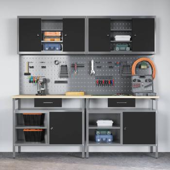 8-teiliges Werkbank-Set Schwarz Stahl