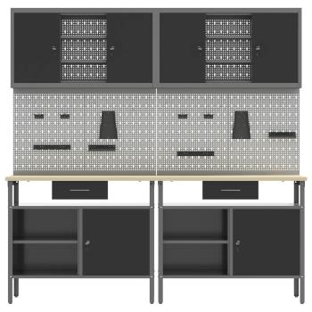 8-teiliges Werkbank-Set Schwarz Stahl