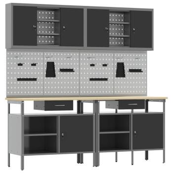 8-teiliges Werkbank-Set Schwarz Stahl