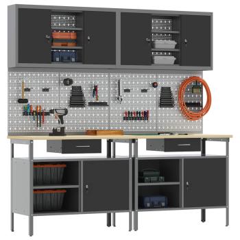 8-teiliges Werkbank-Set Schwarz Stahl
