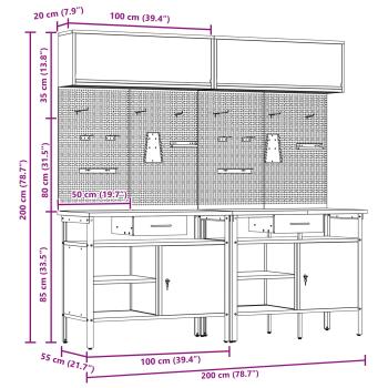 8-teiliges Werkbankset aus schwarzem Stahl