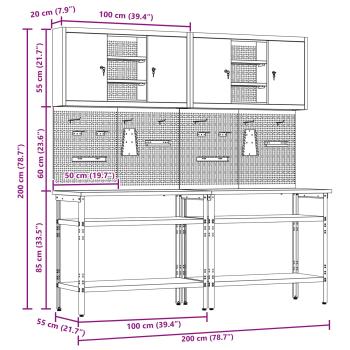 8-teiliges Werkzeuglager-Tischset in Rot aus Ingenieurholz und Metall