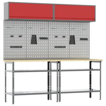 ARDEBO.de - Werkbank-Set 8 stk. Rot und Grau 200 x 55 x 200 cm