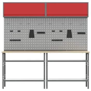 Werkbank-Set 8 stk. Rot und Grau 200 x 55 x 200 cm