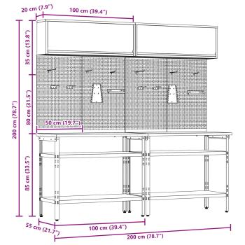 8-teiliges Werkbank-Set in Grau aus Stahl