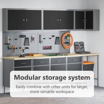 12-teiliges Werkstattschrank- und Lochblechset in Schwarz aus MDF und Metall