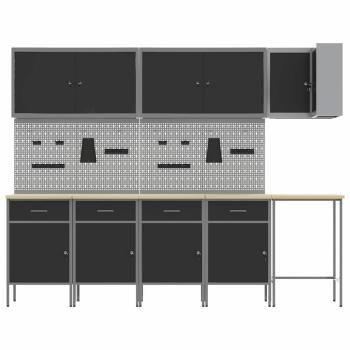 12-teiliges Werkstattschrank- und Lochblechset in Schwarz aus MDF und Metall