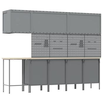 12-teiliges Werkstattschrank- und Lochblechset in Schwarz aus MDF und Metall