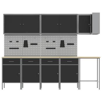 12-teiliges Werkstattschrank- und Lochblechset in Schwarz aus MDF und Metall