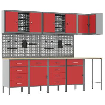 12-teiliges Werkstattschrank- und Lochblechset in Schwarz aus MDF und Metall