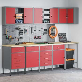 12-teiliges Werkstattschrank- und Lochwandset in Rot aus MDF und Metall