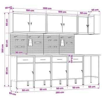 12-teiliges Werkstattschrank- und Lochwandset in Rot aus MDF und Metall