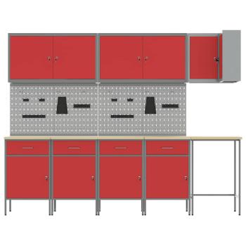 12-teiliges Werkstattschrank- und Lochwandset in Rot aus MDF und Metall