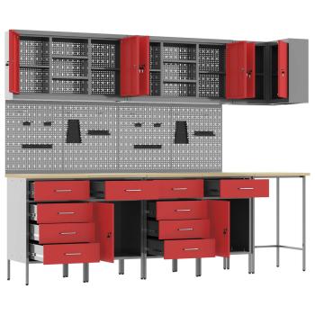 12-teiliges Werkstattschrank- und Lochwandset in Rot aus MDF und Metall