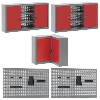 12-teiliges Werkstattschrank- und Lochwandset in Rot aus MDF und Metall
