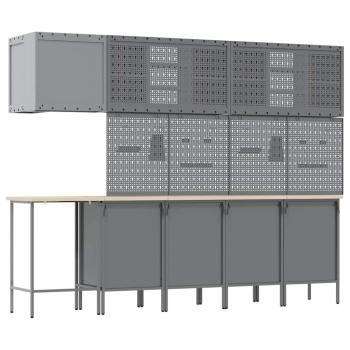 12-teiliges Werkbank- und Pegboard-Set in Schwarz aus MDF und Metall