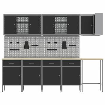 12-teiliges Werkbank- und Pegboard-Set in Schwarz aus MDF und Metall