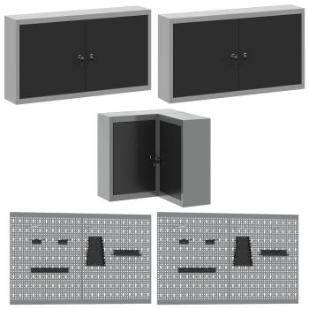 12-teiliges Werkstattschrank- und Pegboard-Set Schwarz MDF und Metall