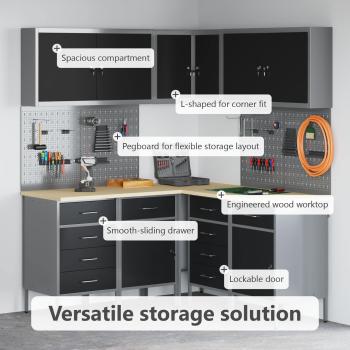 12-teiliges Werkstattschrank- und Pegboard-Set Schwarz MDF und Metall