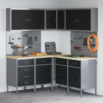 12-teiliges Werkstattschrank- und Pegboard-Set Schwarz MDF und Metall