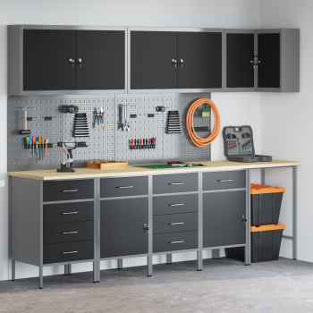 12-teiliges Werkstattschrank- und Pegboard-Set Schwarz MDF und Metall