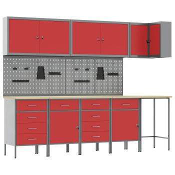 12-teiliges Werkstattschrank- und Pegboard-Set Schwarz MDF und Metall