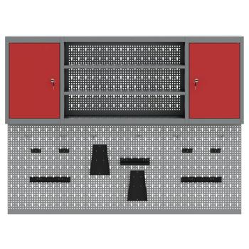 12-teiliges Arbeitskabinen- und Pegboard-Set in Rot, aus MDF und Metall