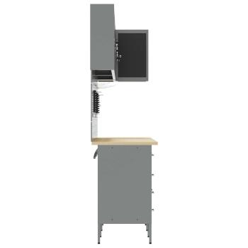 ARDEBO.de - 12-teiliges Werkstatt-Schrank- und Lochplatten-Set Schwarz MDF und Metall