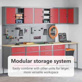 12-teiliges Werkstattschrank- und Pegboard-Set in Rot aus MDF und Metall