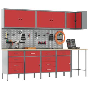 12-teiliges Werkstattschrank- und Pegboard-Set in Rot aus MDF und Metall