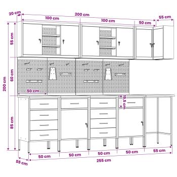 12-teiliges Werkstattschrank- und Pegboard-Set in Rot aus MDF und Metall