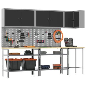 10-teiliges Werkzeuglager-Set Tisch Schwarz, Holzwerkstoff und Metall