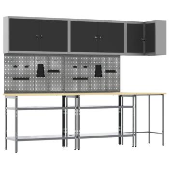 10-teiliges Werkzeuglager-Set Tisch Schwarz, Holzwerkstoff und Metall
