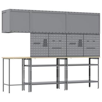 10-teiliges Werkzeuglager-Set Tisch Schwarz, Holzwerkstoff und Metall