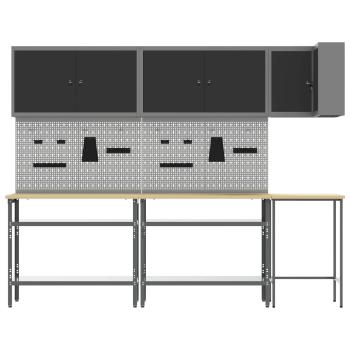 10-teiliges Werkzeuglager-Set Tisch Schwarz, Holzwerkstoff und Metall