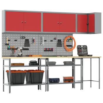ARDEBO.de - 10-teiliges Werkzeugaufbewahrungstisch-Set in Rot aus Holzwerkstoff und Metall