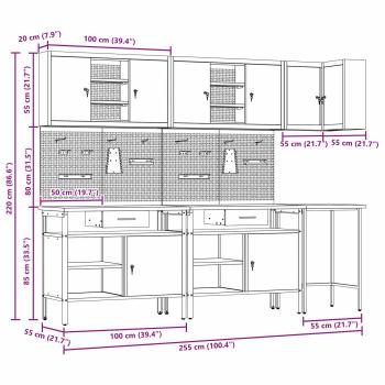10-teiliges Werkzeuglager-Set aus rotem Holz und Metall
