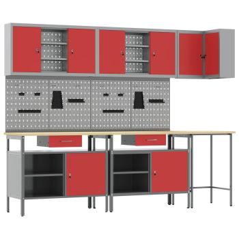 10-teiliges Werkzeuglager-Set aus rotem Holz und Metall