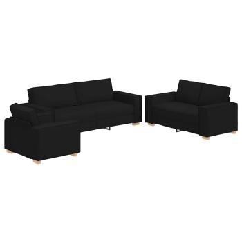 3-teiliges Sofa-Set mit Kissen schwarzer Stoff