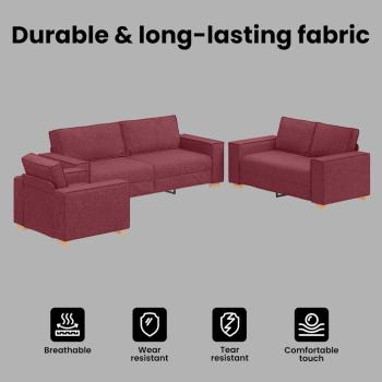3-teilige Sofaset mit Kissen in Weinrot