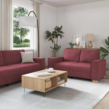 3-teilige Sofaset mit Kissen in Weinrot