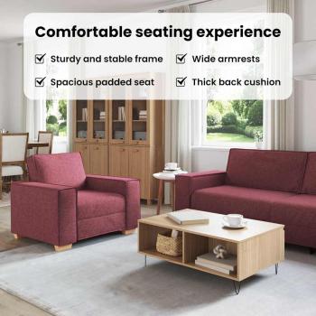 3-teilige Sofaset mit Kissen in Weinrot