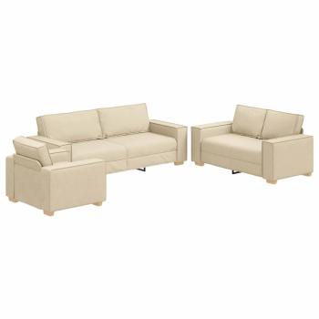 3-teiliges Sofaset mit Kissen, cremefarbenes Gewebe